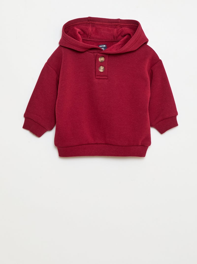 Sweat à capuche avec boutons et doublure chaude Rouge - Kiabi
