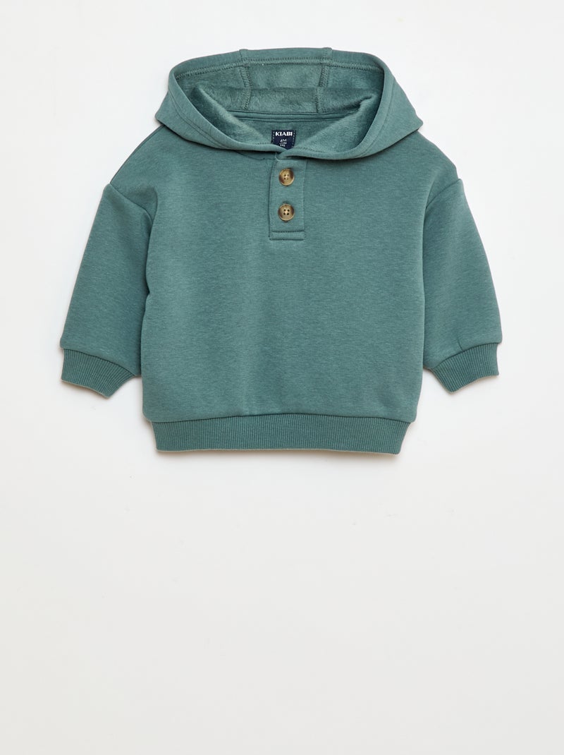 Sweat à capuche avec boutons et doublure chaude Vert - Kiabi