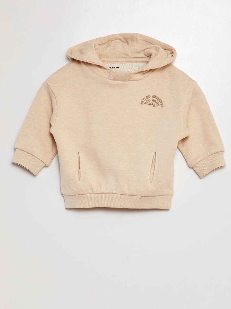 Sweat à capuche avec broderie Beige - Kiabi