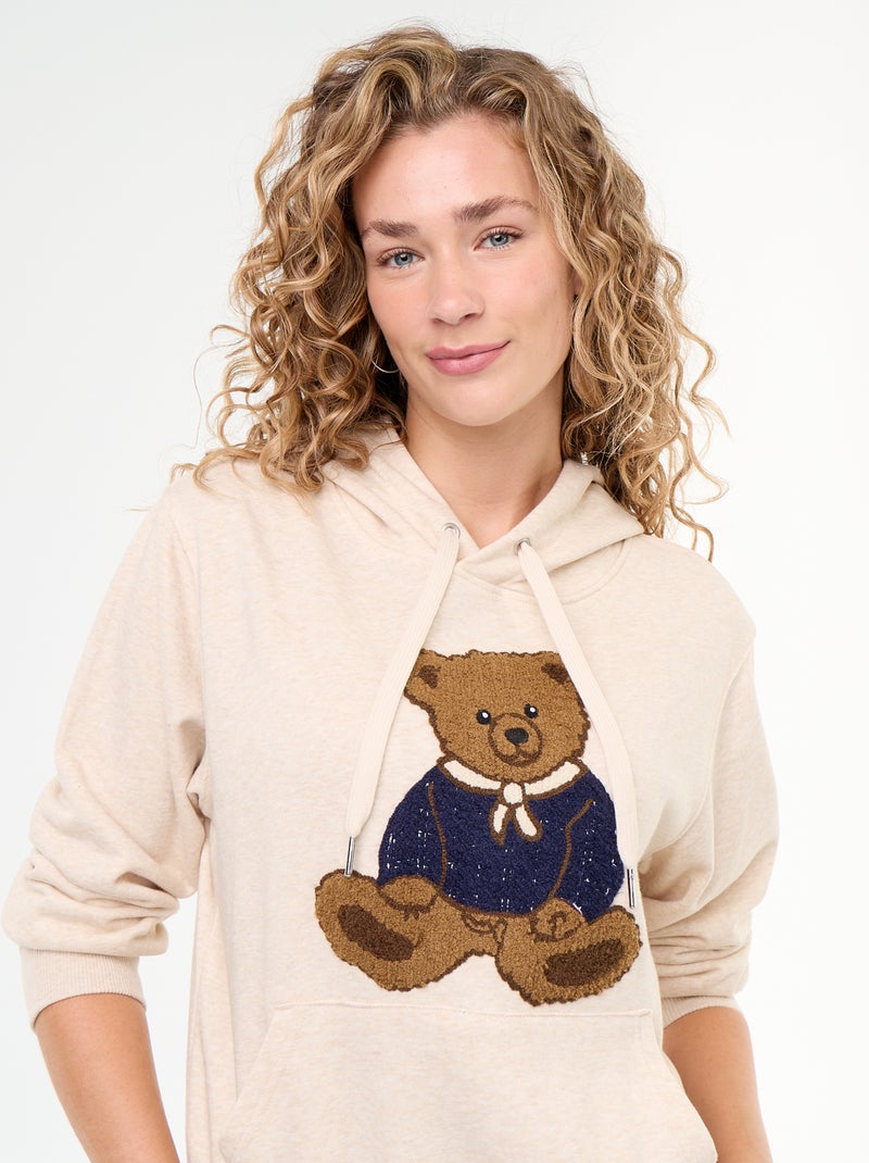 Sweat à capuche avec ours brodé Beige - Kiabi
