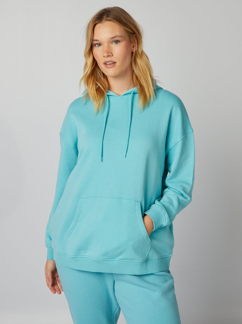 Sweat à capuche avec poche kangourou Bleu vert - Kiabi