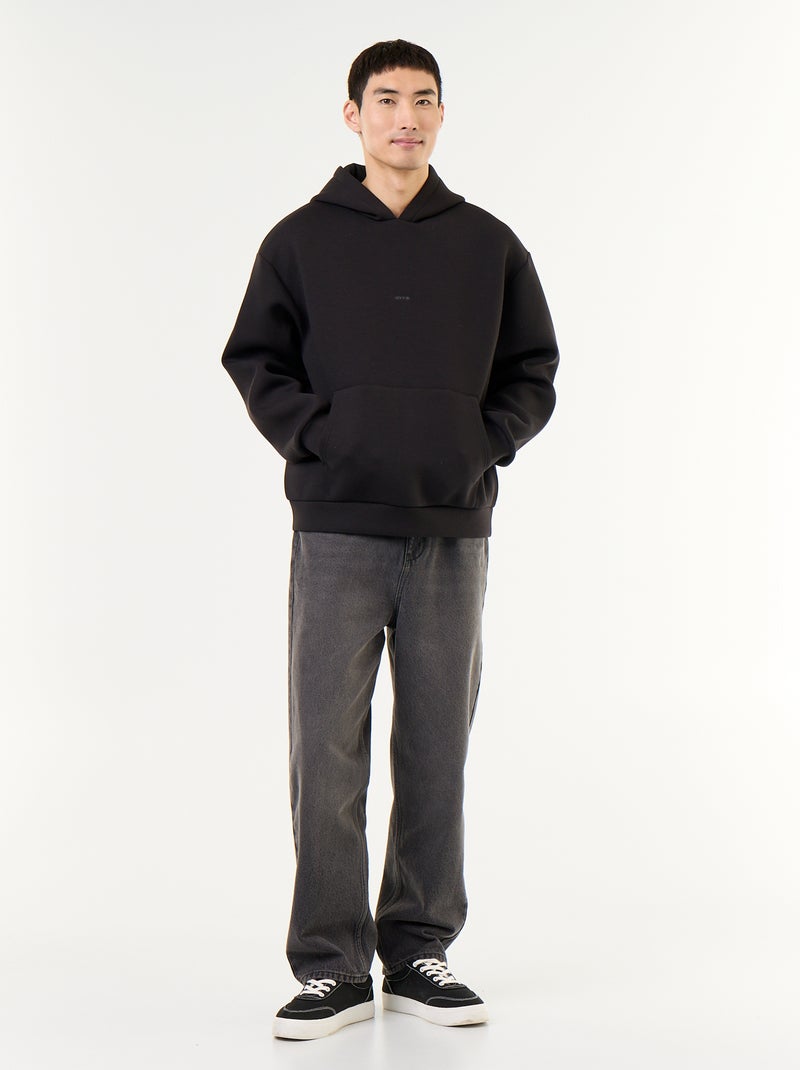 Sweat à capuche avec poche kangourou Noir - Kiabi