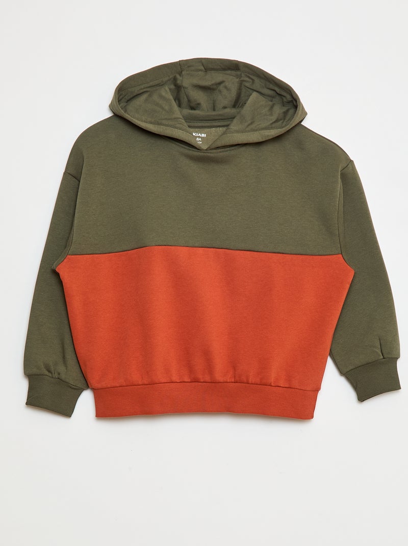 Sweat à capuche color block Kaki - Kiabi