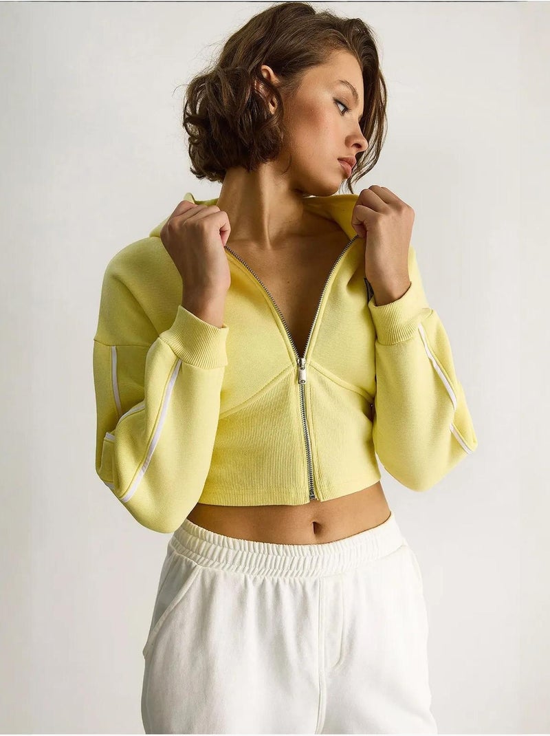 Sweat à capuche court zippé lucci Jaune citron - Kiabi