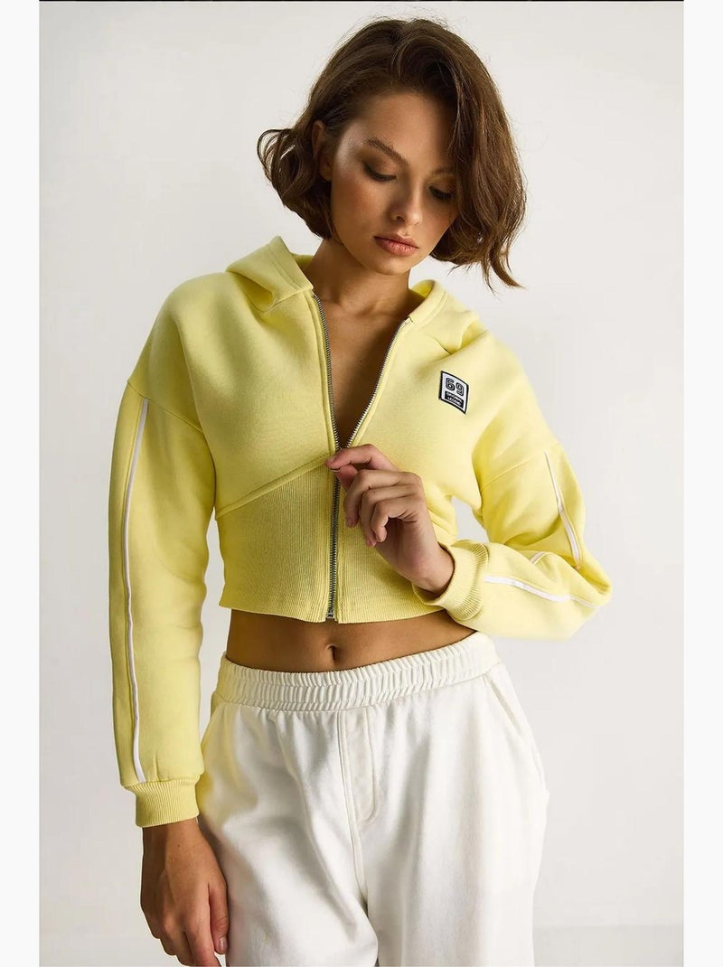 Sweat à capuche court zippé lucci Jaune citron - Kiabi