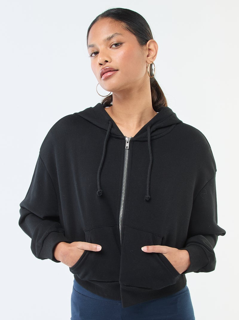 Sweat à capuche crop top Noir - Kiabi