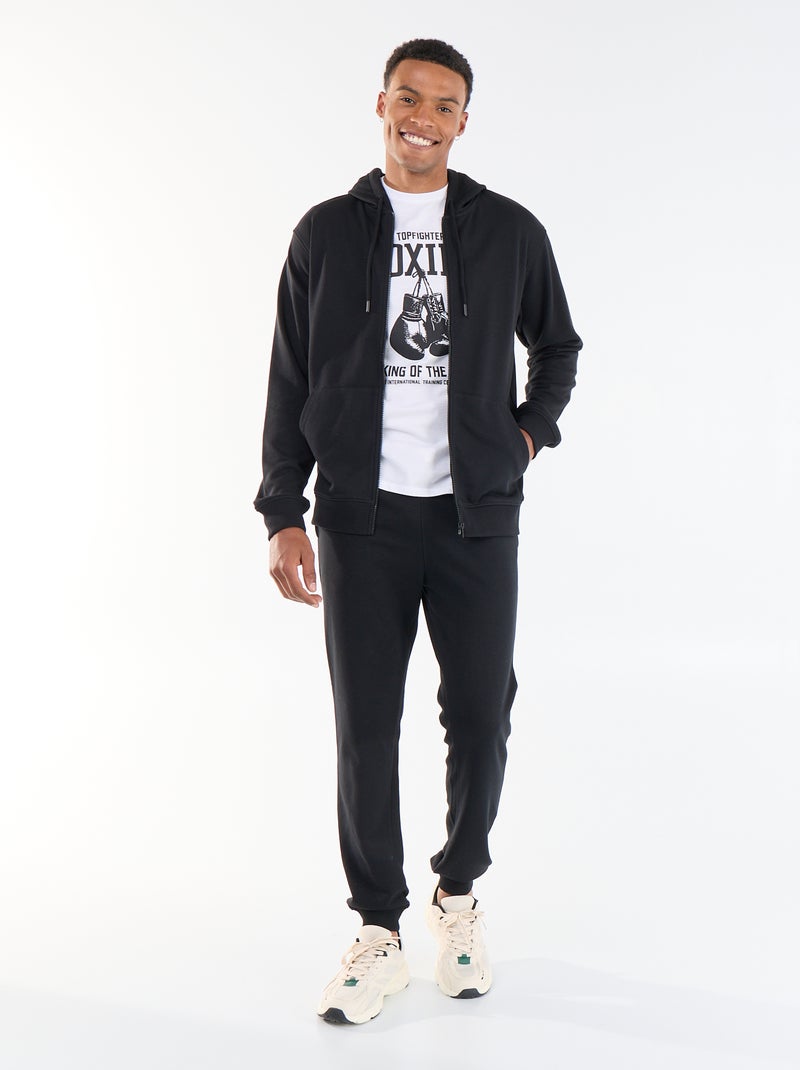Sweat à capuche en French Terry Noir - Kiabi