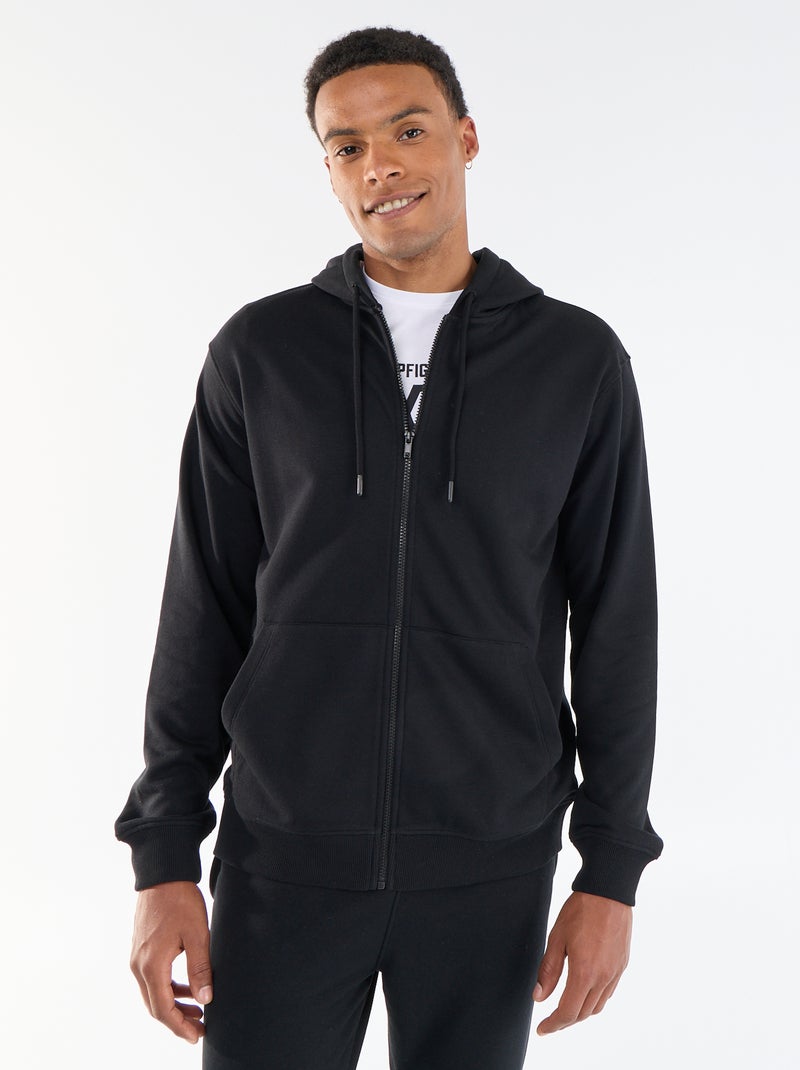 Sweat à capuche en French Terry Noir - Kiabi
