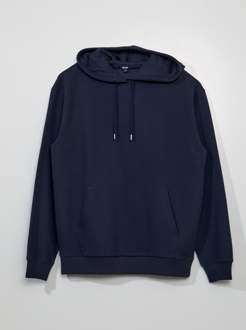 Sweat à capuche en maille gaufrée bleu marine - Kiabi