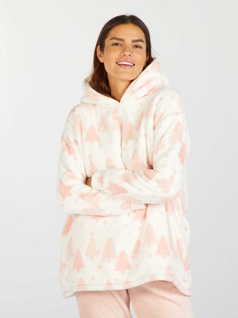 Sweat à capuche en maille peluche motif sapin Blanc/rose - Kiabi