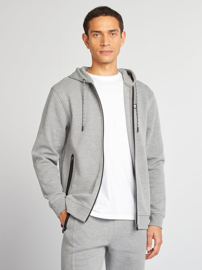 Sweat à capuche en maille piquée Gris - Kiabi