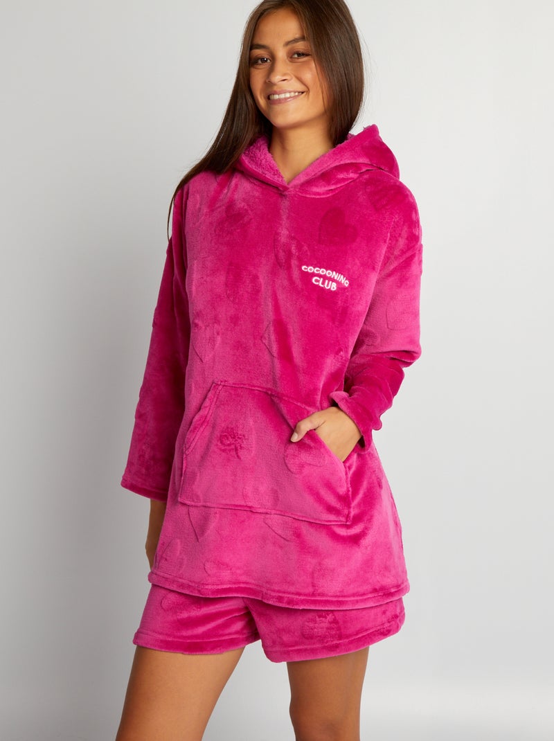 Sweat à capuche en maille polaire Fuchsia - Kiabi
