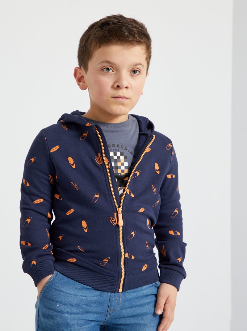Sweat à capuche en molleton Bleu - Kiabi