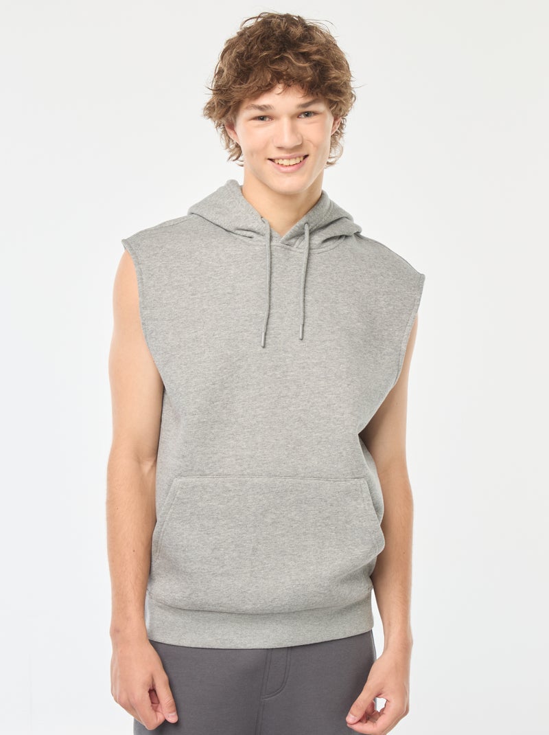 Sweat à capuche en molleton chaud sans manches Gris - Kiabi