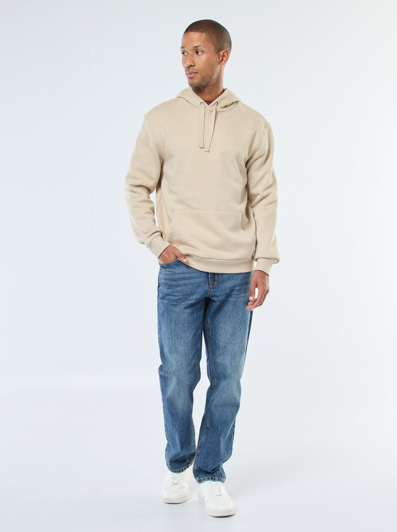 Sweat à capuche en molleton gratté avec poche kangourou Beige - Kiabi