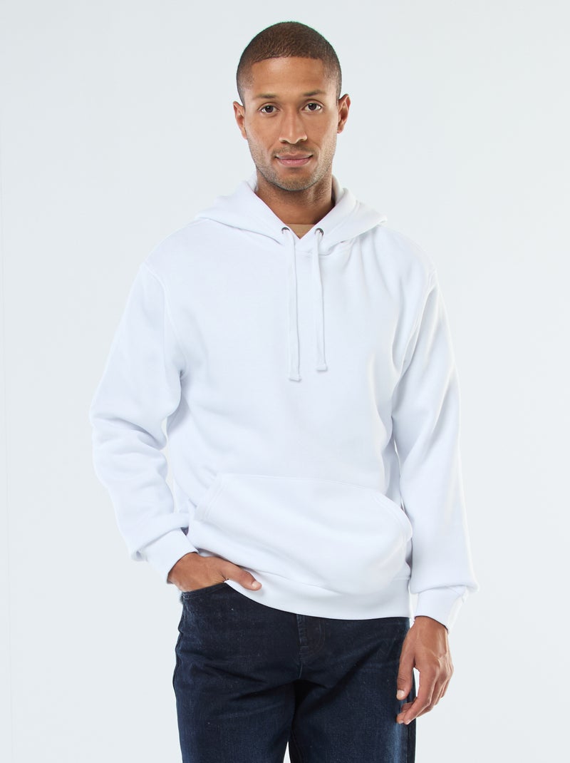 Sweat à capuche en molleton gratté avec poche kangourou Blanc - Kiabi