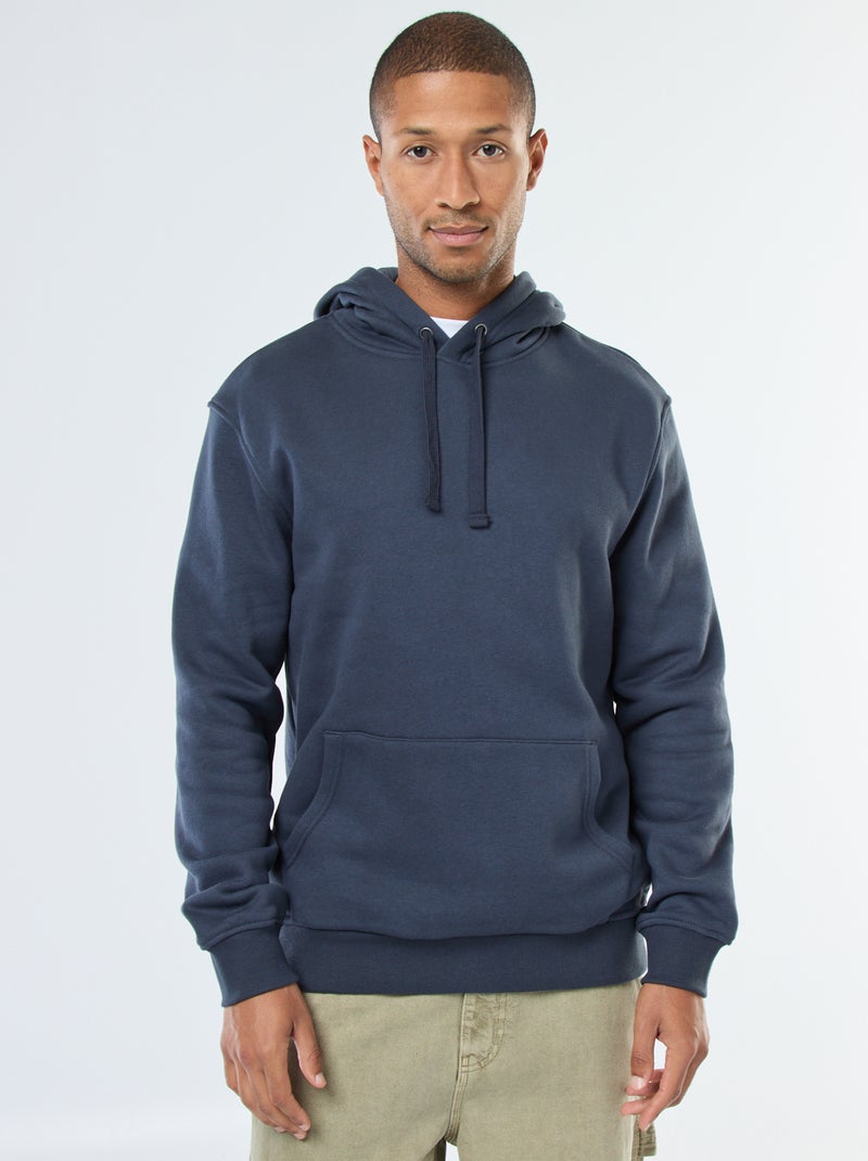 Sweat à capuche en molleton gratté avec poche kangourou Bleu - Kiabi