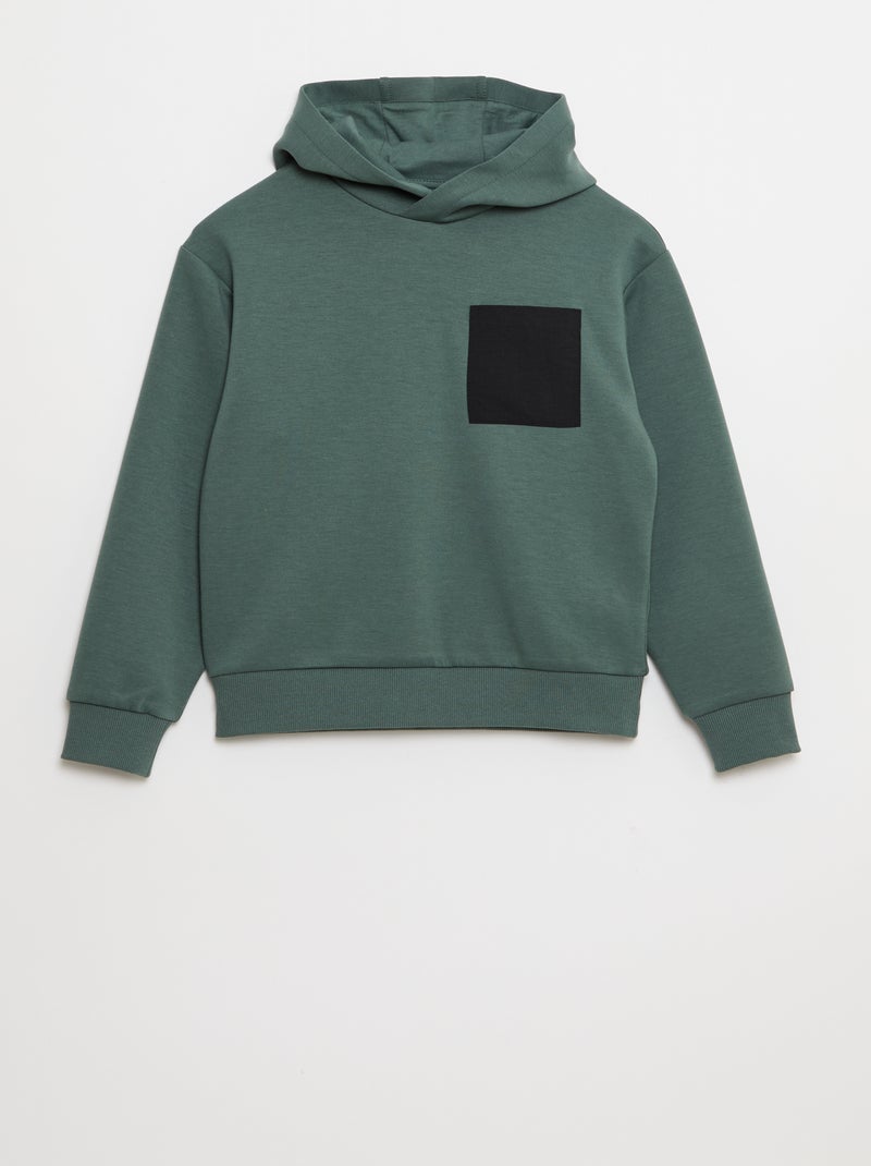 Sweat à capuche en molleton léger avec poche poitrine Vert - Kiabi