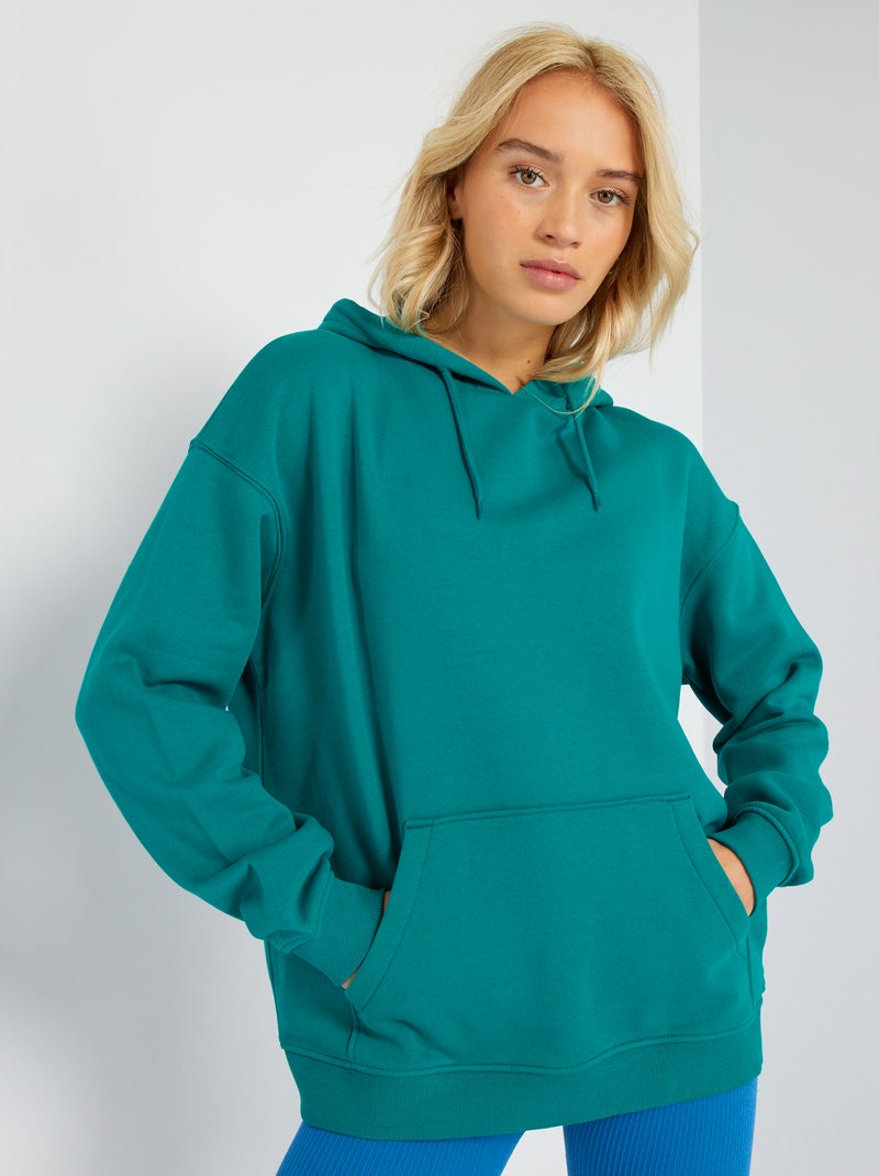 Sweat à capuche en molleton uni Vert - Kiabi