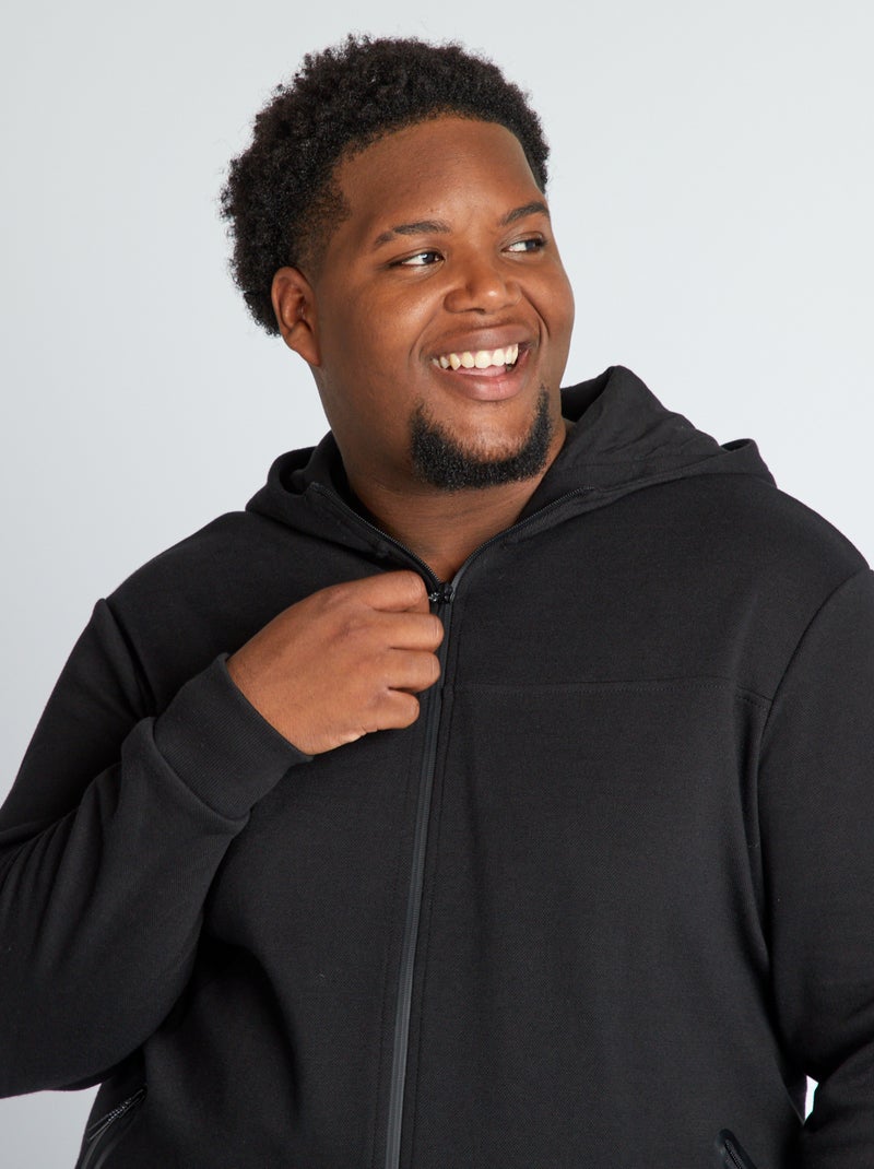 Sweat à capuche en piqué de coton noir - Kiabi