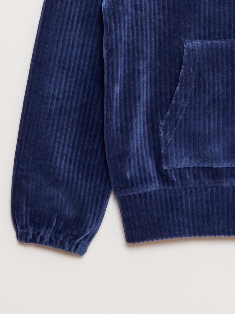 Sweat à capuche en velours côtelé bleu - Kiabi