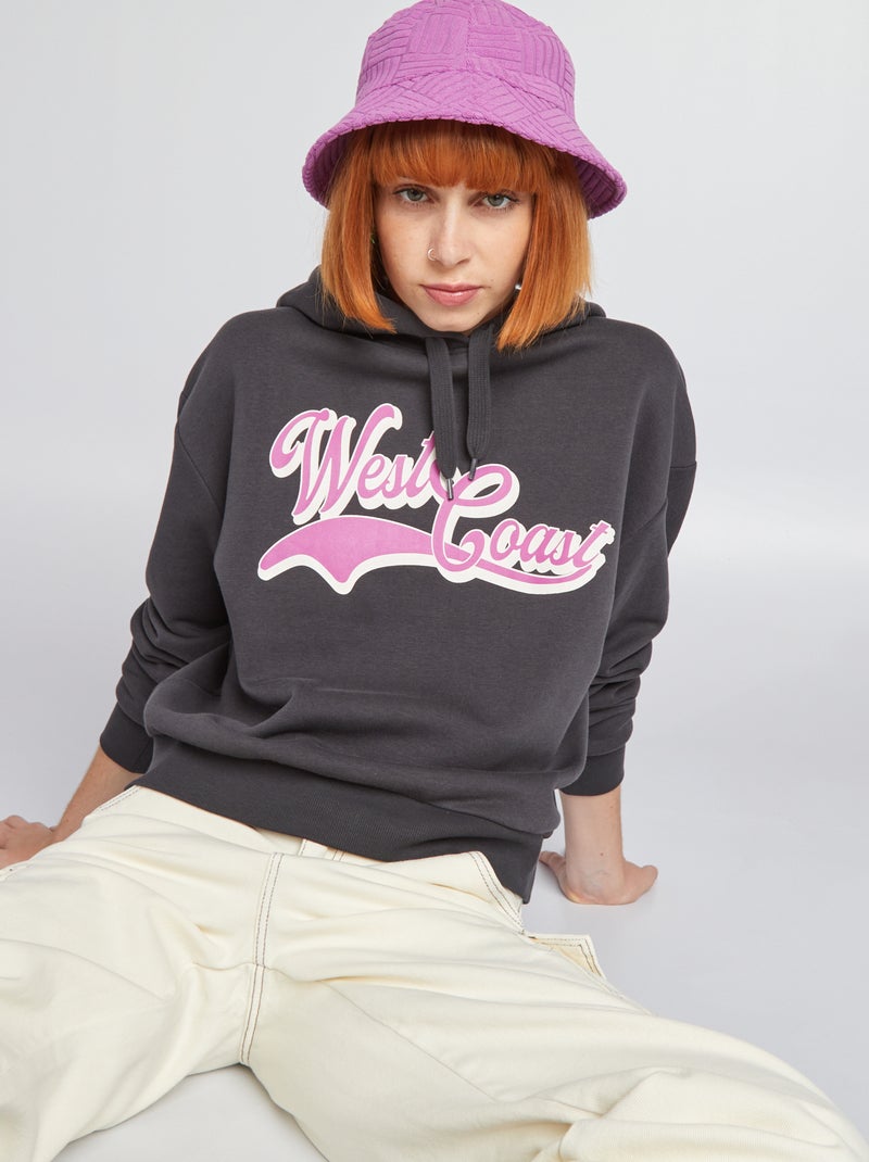 Sweat à capuche esprit campus Noir west coast - Kiabi