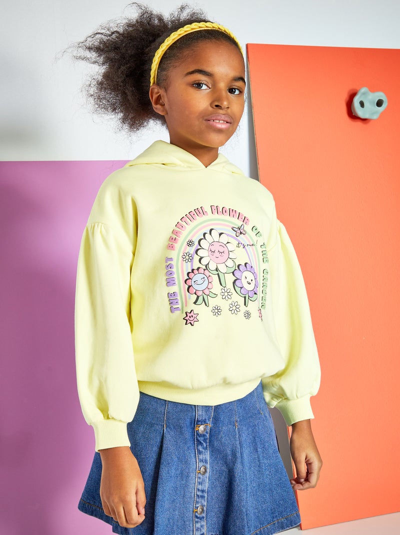 Sweat à capuche imprimé fantaisie Jaune - Kiabi