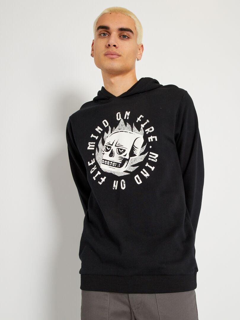 Sweat à capuche imprimé fantaisie Noir - Kiabi