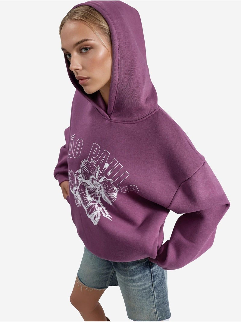 Sweat à capuche imprimé oversize busem Mauve - Kiabi