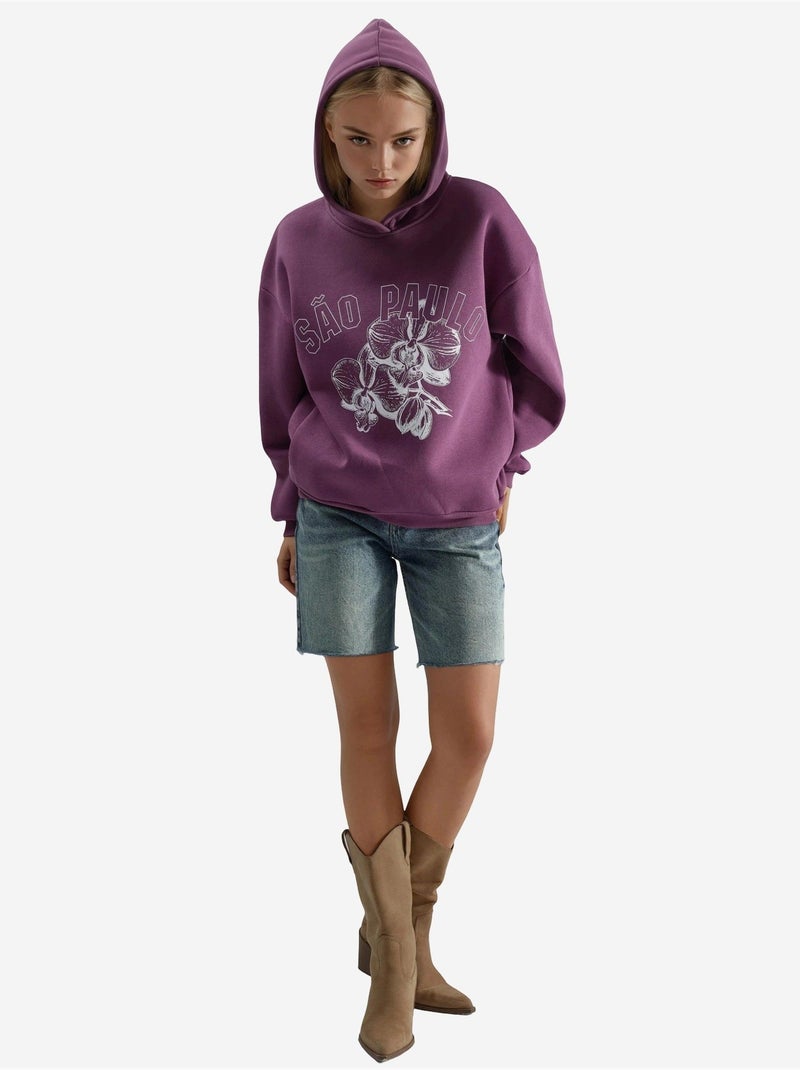Sweat à capuche imprimé oversize busem Mauve - Kiabi