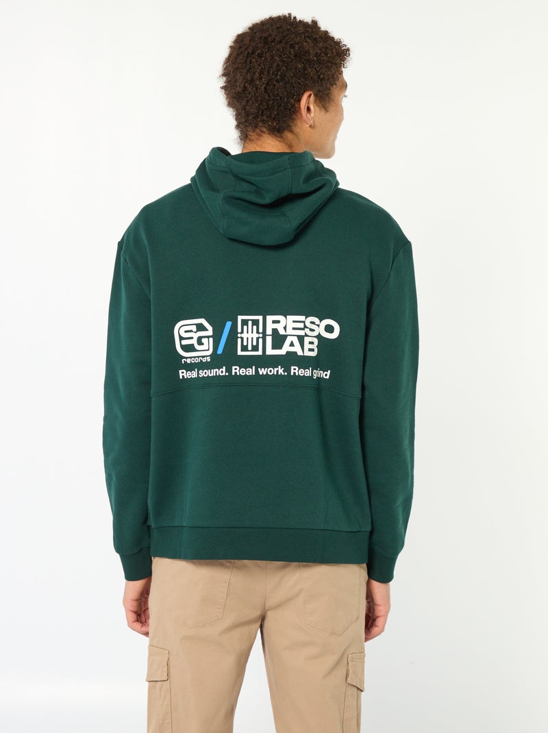 Sweat à capuche inscription devant et dos Vert - Kiabi