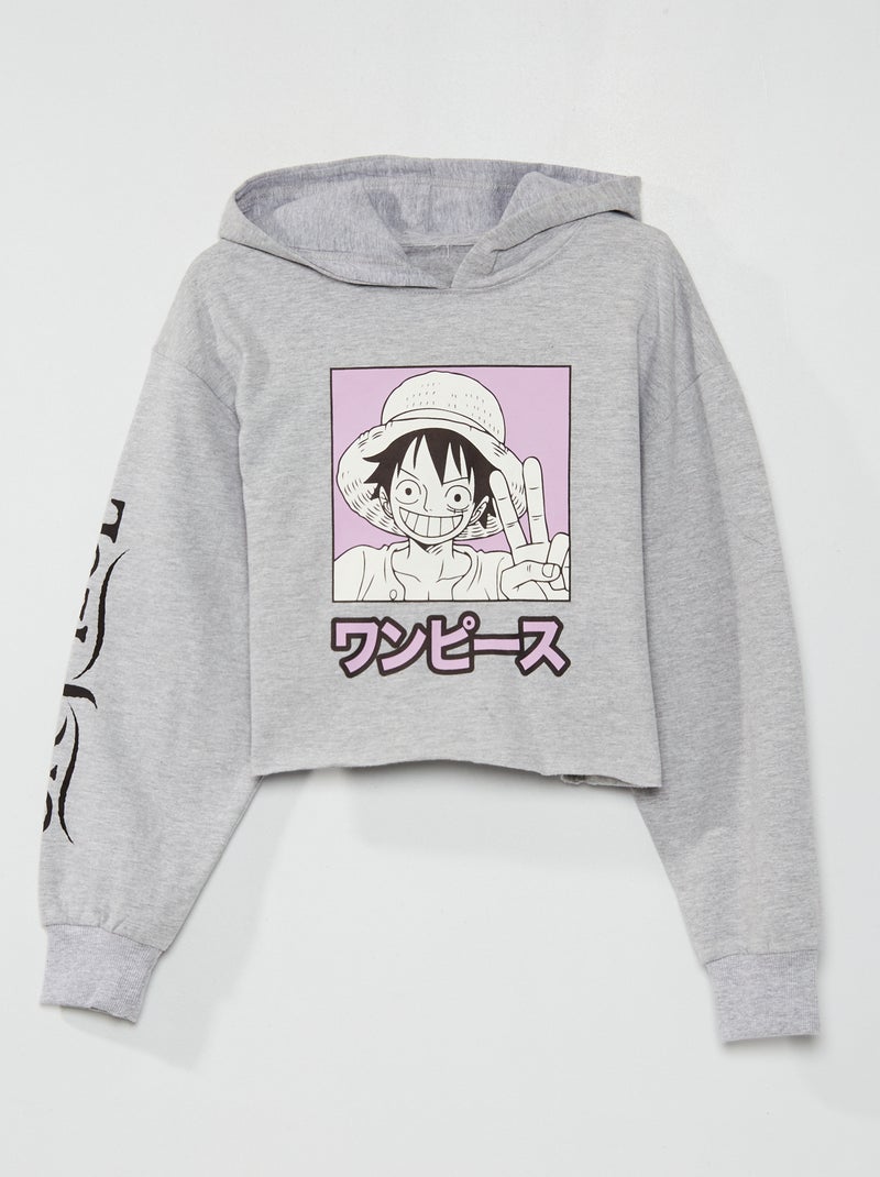 Sweat à capuche 'One piece' cropped gris chiné - Kiabi