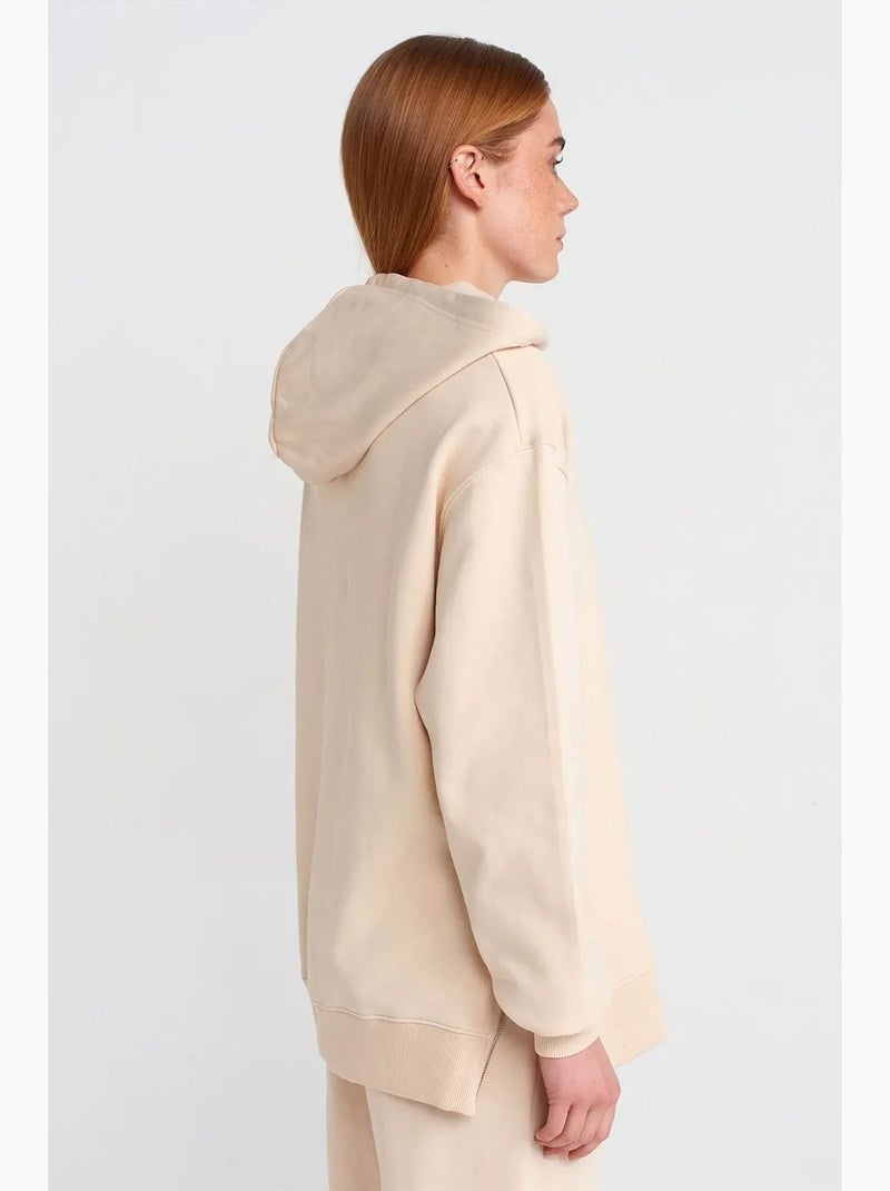 Sweat à capuche oversize en coton avec zip dilvin Crème - Kiabi