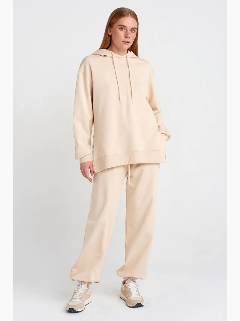 Sweat à capuche oversize en coton avec zip dilvin Crème - Kiabi