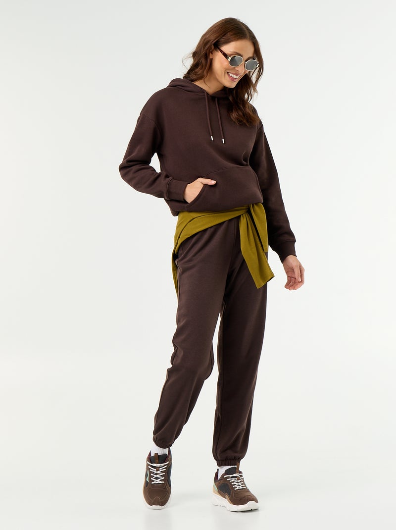 Sweat à capuche uni avec poche kangourou Marron - Kiabi