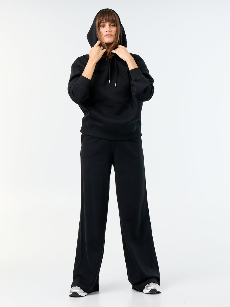 Sweat à capuche uni avec poche kangourou Noir - Kiabi