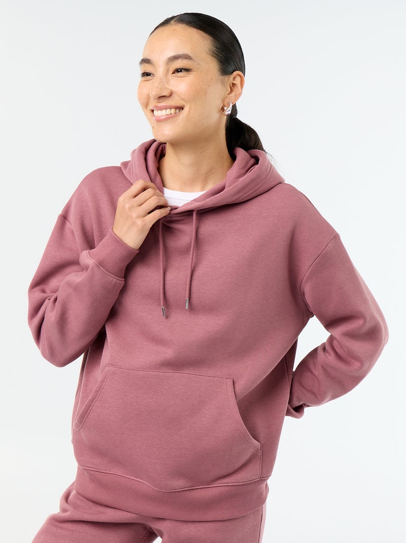 Sweat à capuche uni avec poche kangourou Rose - Kiabi
