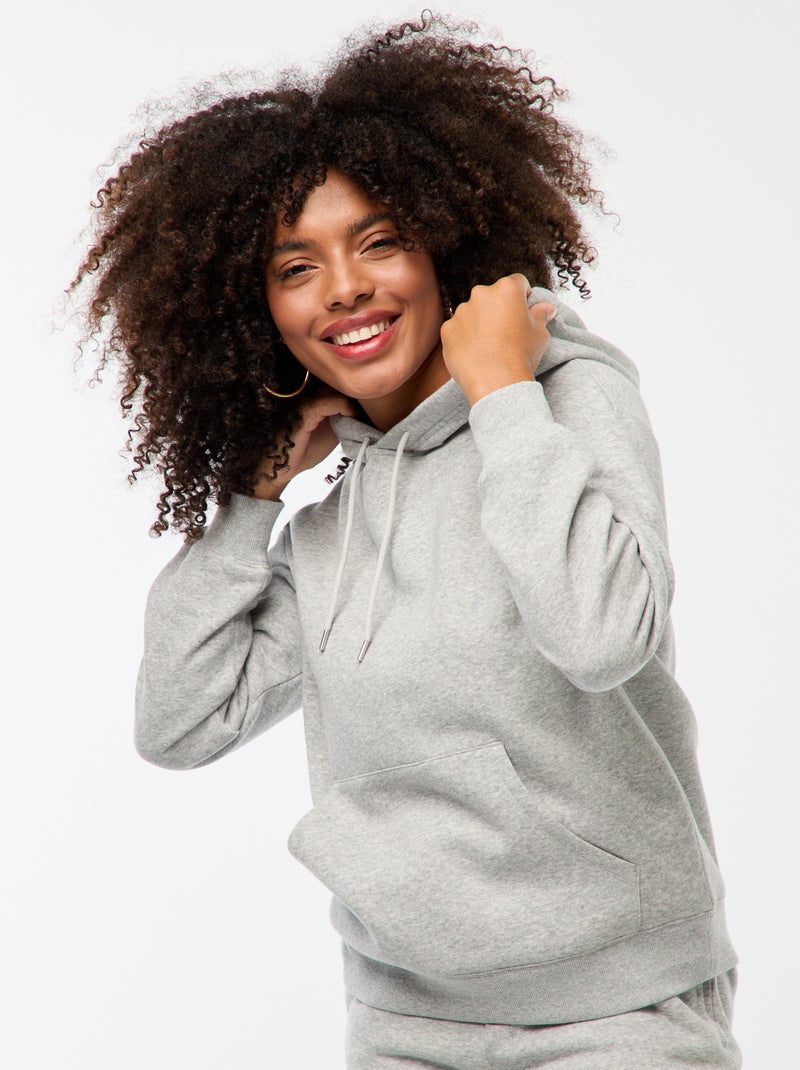 Sweat à capuche uni Gris - Kiabi