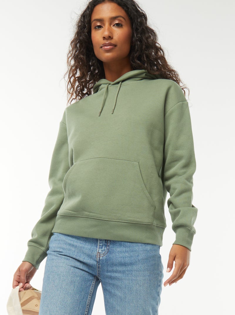 Sweat à capuche uni Vert - Kiabi