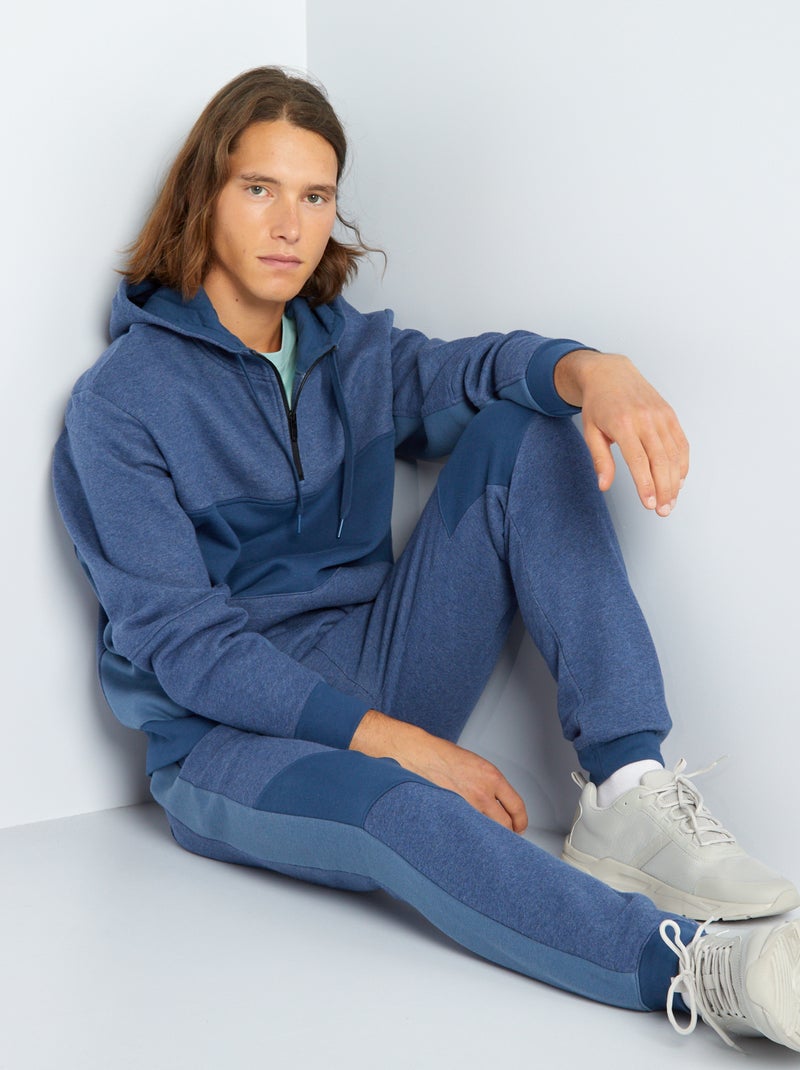 Sweat à capuche unie en molleton bleu foncé - Kiabi