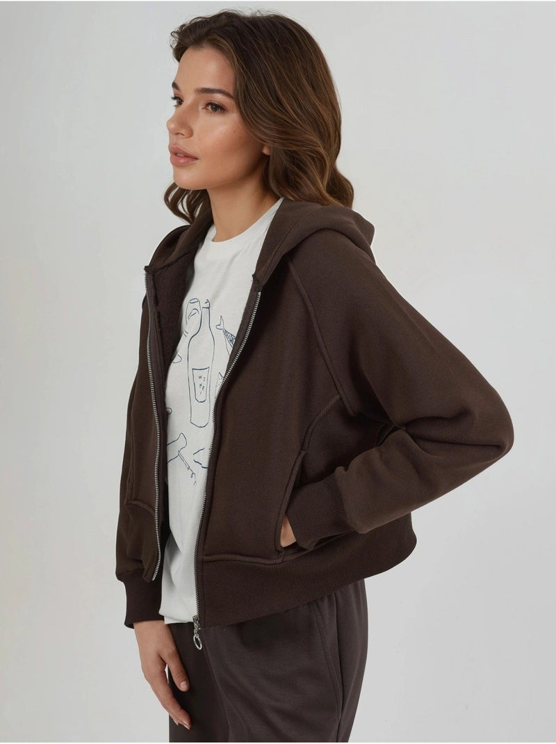 Sweat à capuche zippé coupe décontractée hiccup Marron foncé - Kiabi