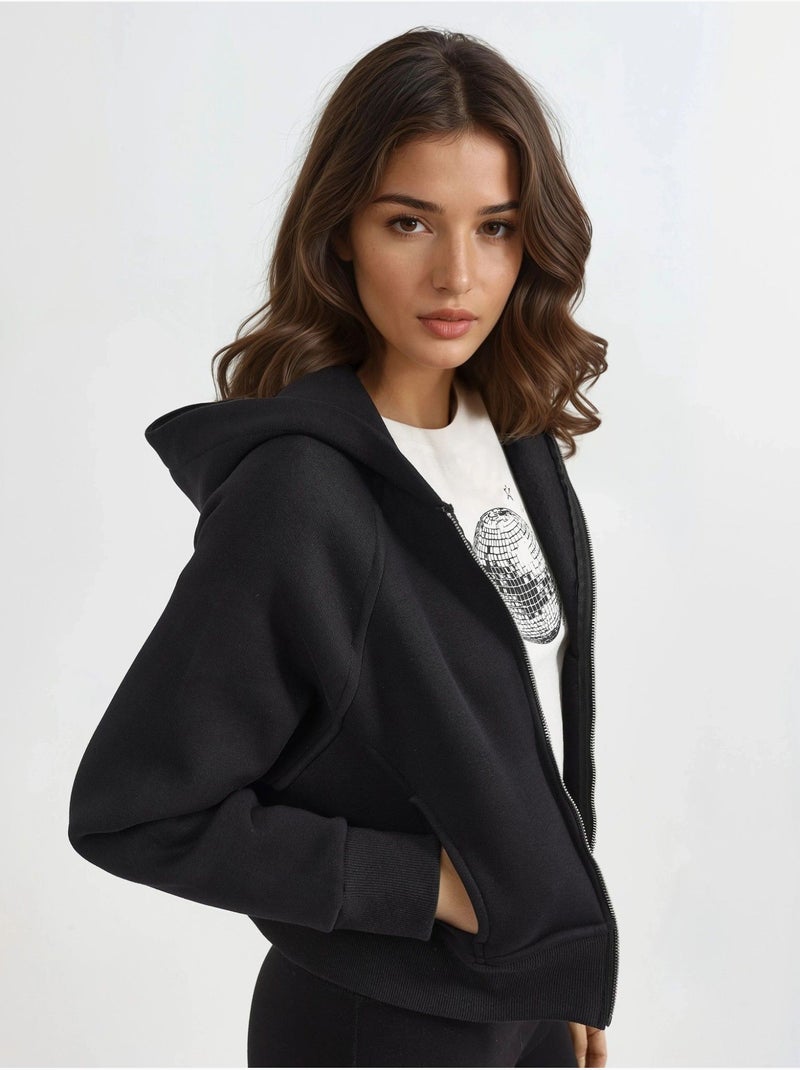 Sweat à capuche zippé coupe décontractée hiccup Noir - Kiabi