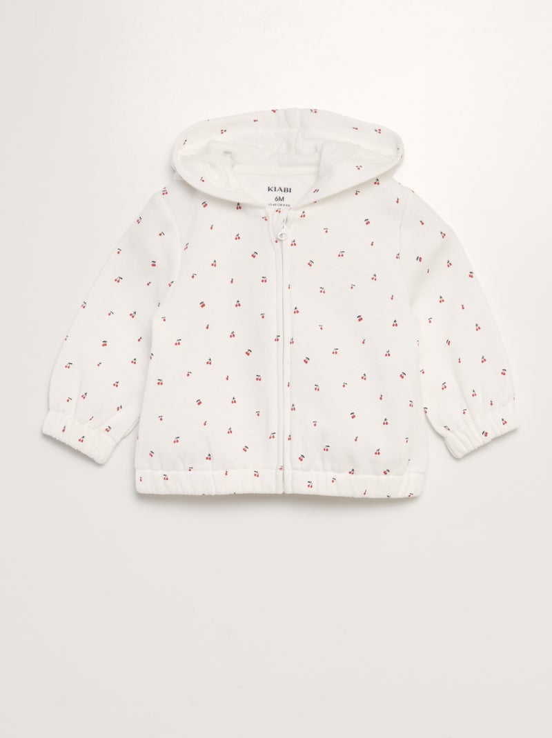 Sweat à capuche zippé en molleton chaud Blanc cerises - Kiabi