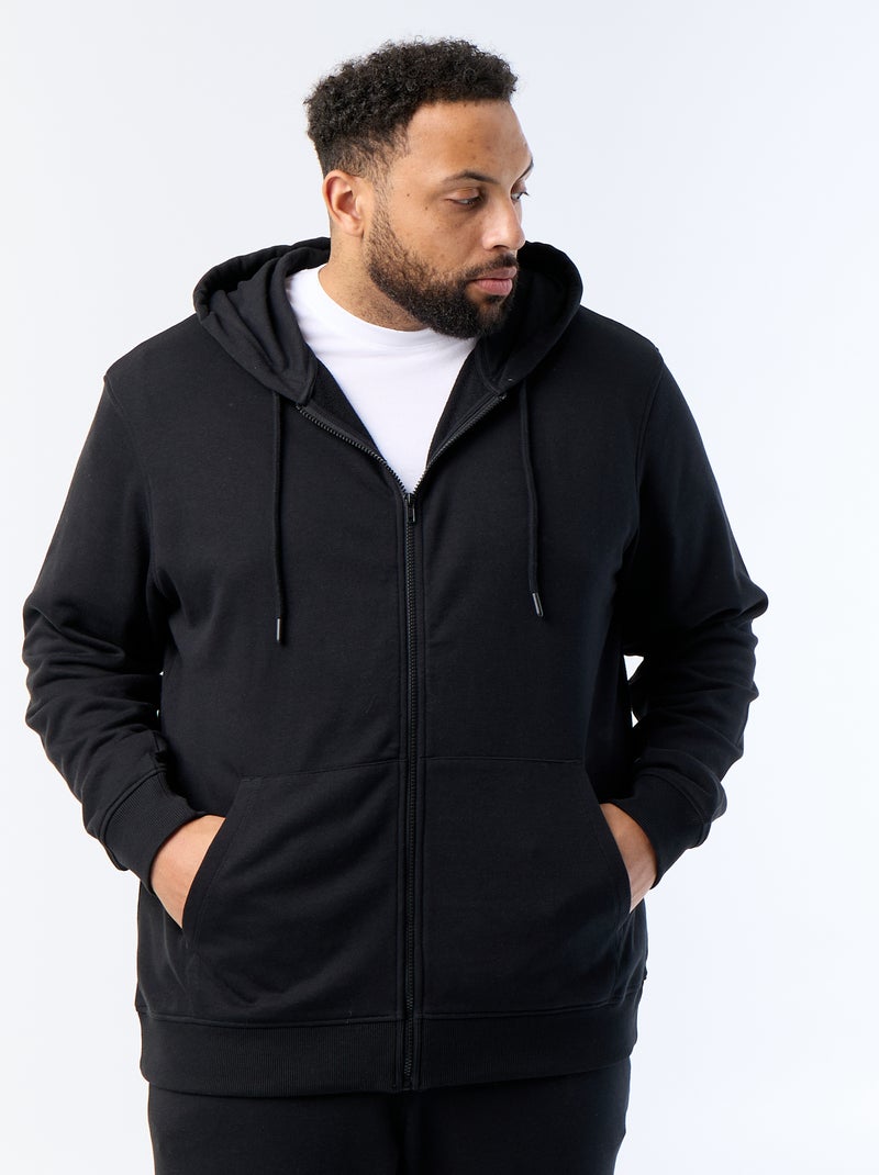 Sweat à capuche zippé uni Noir - Kiabi