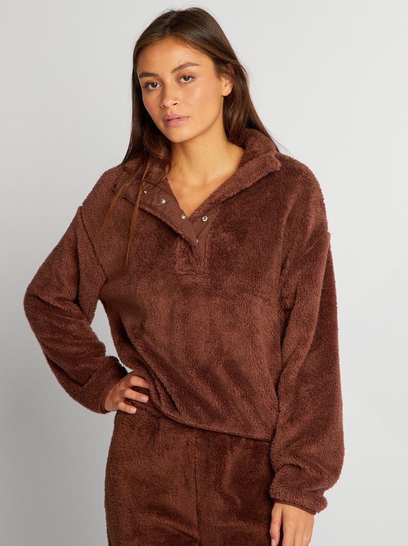 Sweat à col montant effet moutonné Marron - Kiabi