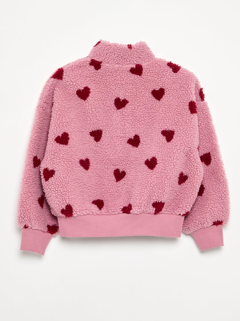Sweat à col montant en matière moutonnée Rose - Kiabi