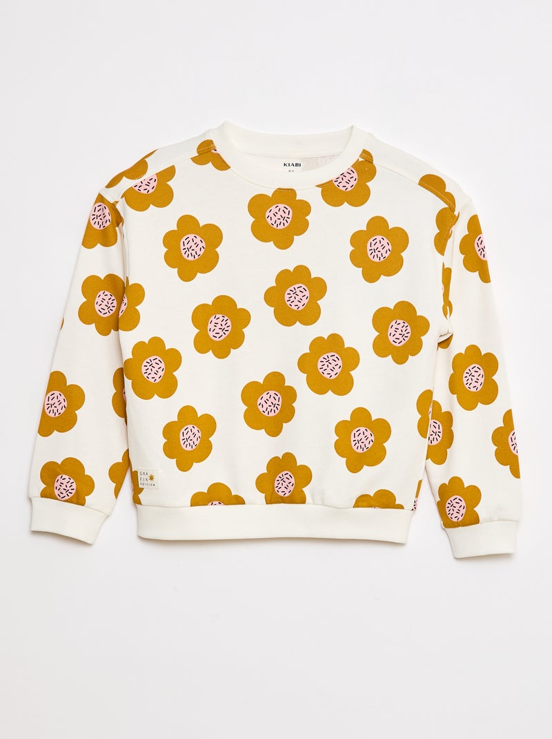 Sweat à col rond - Grafik Edition Blanc/jaune - Kiabi