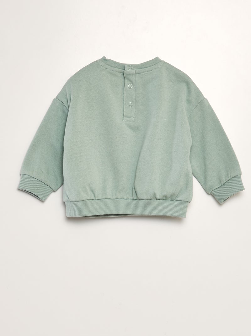 Sweat à col rond avec broderies Vert - Kiabi