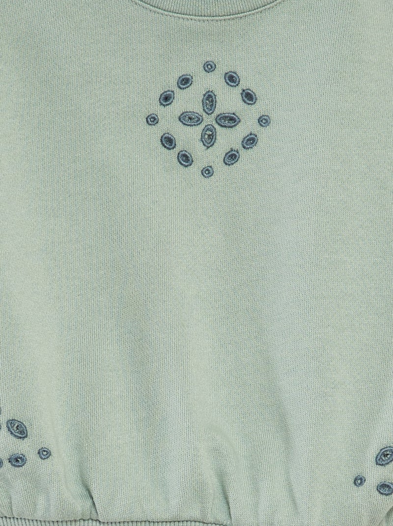 Sweat à col rond avec broderies Vert - Kiabi