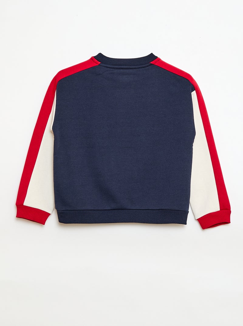 Sweat à col rond color block Bleu/rouge - Kiabi